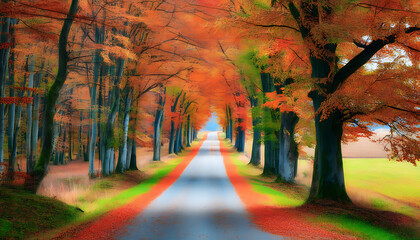 Sticker - Stunning autumn view of rural road and forest