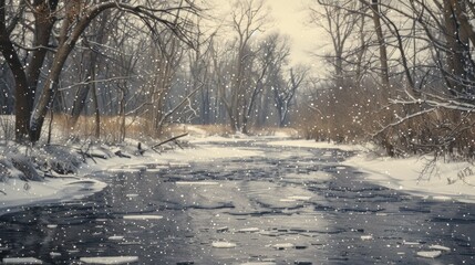 Wall Mural - Snowy River in Winter Wonderland