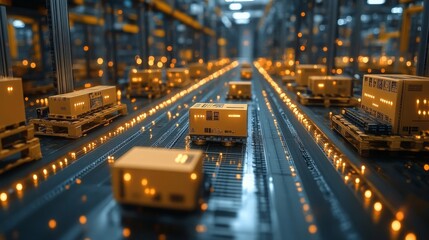 Poster - innovative ai technology enhances robotic process automation in a bustling warehouse environment