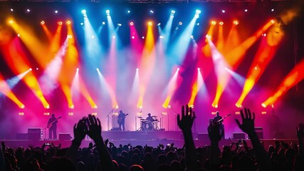 Poster - This lively audience interacts with the energetic performers under colorful lights during a concert.