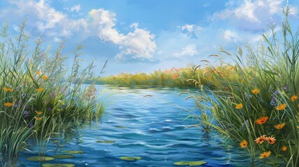 Poster - Tranquil Riverbank Landscape