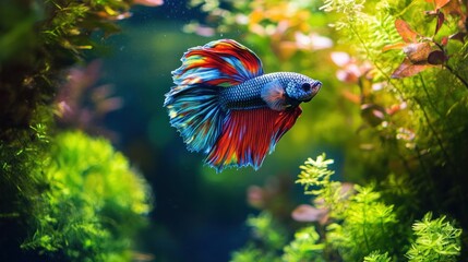 Vibrant Betta Fish in a Lush Aquarium