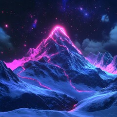 Wall Mural - Neon-lit mountains creating a stunning landscape background image
