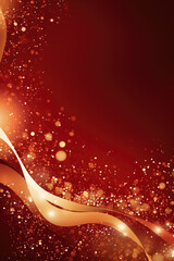 Wall Mural - golden particles create a beautiful bokeh effect on a vibrant red background. perfect for festive pr