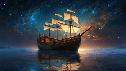 Wall Mural - a luminous elysian starry skiff floats gracef image