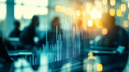 Leinwandbilder - Collaborative business team analyzing financial data on a digital screen in a modern office setting