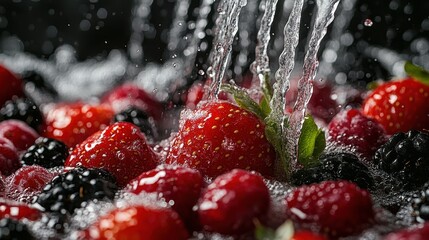 Wall Mural - Refreshing Berries Under a Sparkling Waterfall