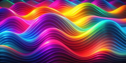 Aufkleber - Vibrant abstract background with wavy fluorescent colors in a modern Fluxus style, fluorescent, abstract, background, vibrant, colors