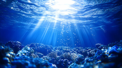 Poster - Sunlight Beams Through the Ocean Water and Coral Reef