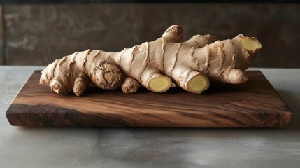 Canvas Print - Ginger Root on a Cutting Board