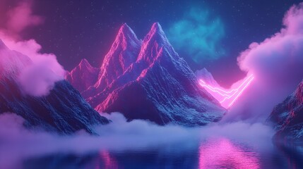 Wall Mural - Neon-lit mountain landscape creating a dramatic background picture