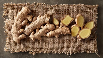 Wall Mural - Ginger Root on Burlap