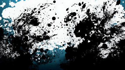 Wall Mural - Abstract Black and White Ink Splashes on Blue Background: A Digital Art Exploration