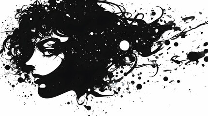 Poster - Abstract Portrait: Woman with Black Ink Splashes