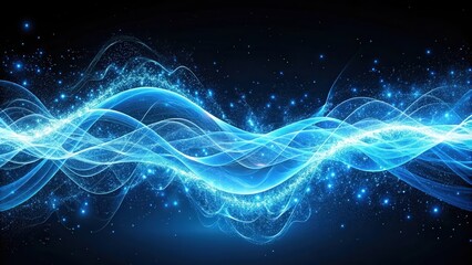 Aufkleber - Blue energy waves and particles in digital graphic design, blue, energy, power, waves, particles, digital, graphic