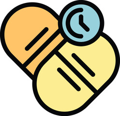 Poster - Clock showing time to take medical pills icon, outline style