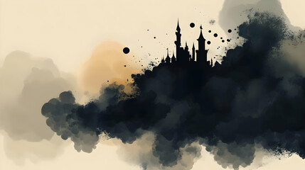 Wall Mural - Dark Castle Silhouette in a Cloudy Sky