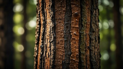 Sticker - Dark brown tree bark texture with a defocused background.