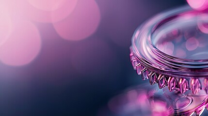 Poster -   A close-up of a glass jar on a table with a pink and blue bokeh of lights in the background