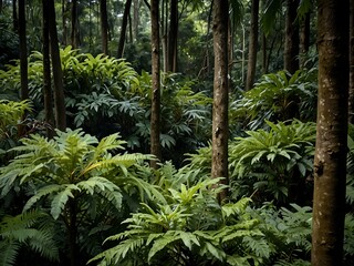 Sticker - Dense evergreen rainforest canopy or tree close-up in Penang Hill.