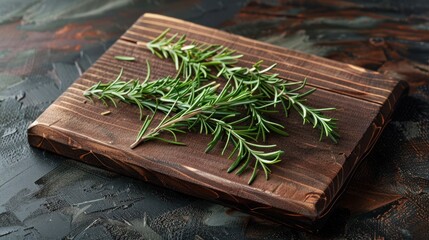 Wall Mural - Fresh Rosemary Sprigs on Wooden Cutting Board