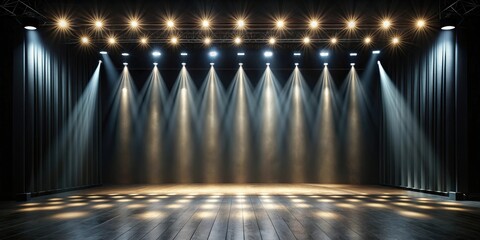 Aufkleber - Stage with dynamic lights casting reflections on the dark floor, stage, lights, reflective, floor, dark, rendering