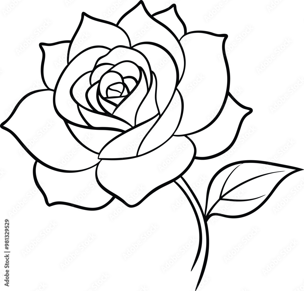 Rose flower logo icon line art vector illustration of a botanical ...