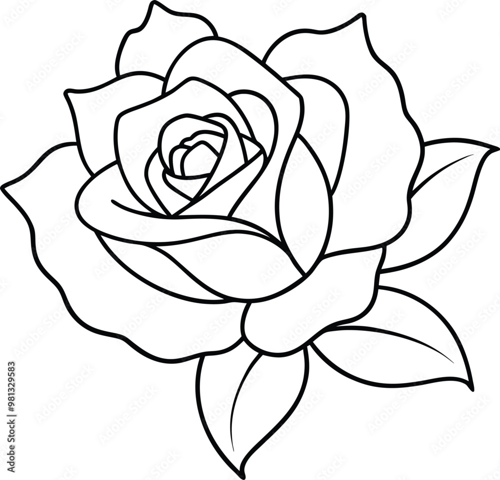 Rose flower logo icon line art vector illustration of an ornamental red ...