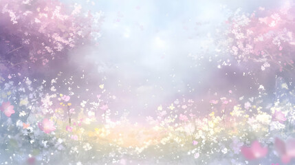 Wall Mural - Dreamy Field of Flowers with Soft Pastel Colors