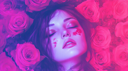 Sticker - Sleeping Beauty Surrounded by Pink Roses