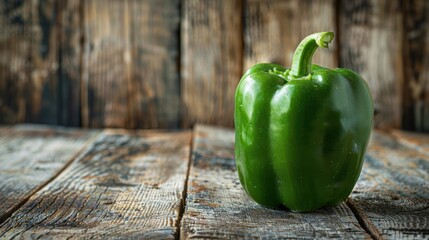 Green Bell Pepper on Wooden Table