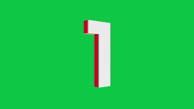 3d number 1 logo rotating on green screen chroma key background, 4k english alphabet animation video