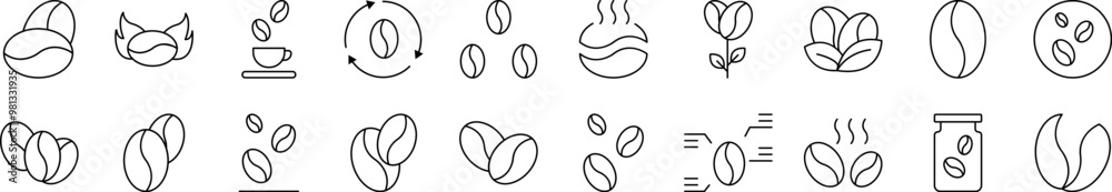 Coffee Grain Line Icon Bundle. Editable Stroke. Minimalistic Linear ...
