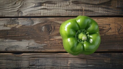 Green Bell Pepper on Rustic Wooden Background