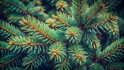 Poster - Closeup of intricate coniferous tree branches, creating a natural background and textured look, nature, pine, evergreen