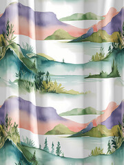 Sticker - curtain pattern, landscape background  