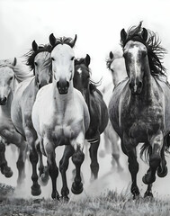 pack of wild horses running in a herd, beautiful photos of horses running together, dramatic photos 
