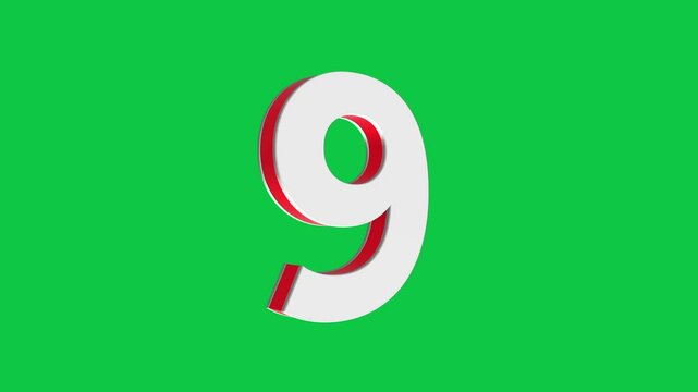 3D Number 9 logo rotating on green screen chroma key background, 4K English alphabet animation video clip