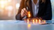 © PixelNexusArt - Businesswoman placing a dollar sign on a growing graph, symbolizing financial growth and success.