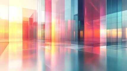 Abstract Glass Structure with Color Variations and Reflections