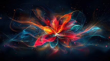 Poster -  Red-orange-blue flower on black background with text space