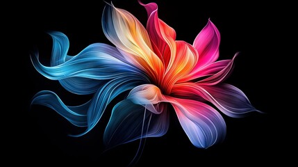 Poster -   A black background with a vibrant flower and flowing hair