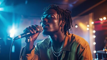 Poster - This talented singer captivates the crowd with an intense performance in a lively club.