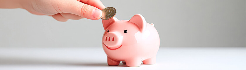 Poster - Baby Piggy Bank with Coins Deposited for Wealth Growth