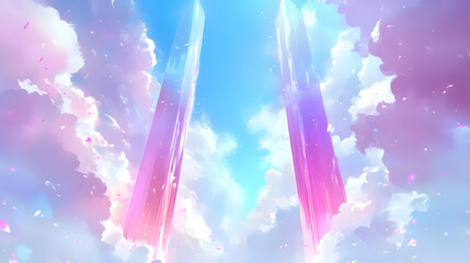 Canvas Print - Dreamy Sky with Pink Pillars and Falling Petals