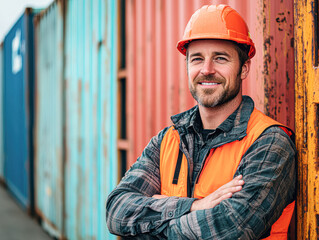 Poster - Promoting Safety and Leadership Engineer at Harbor with Cargo Containers, Logistics Management Concept