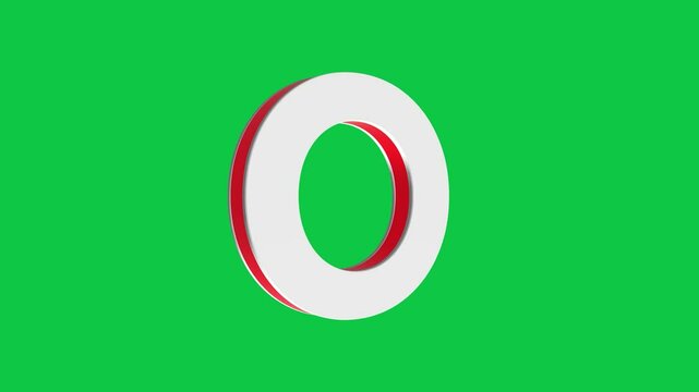 3D O letter logo rotating on green screen chroma key background, 4K English alphabet animation video clip