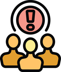 Poster - Group of people are thinking about the solution to a problem under an exclamation mark