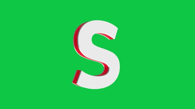 3D S letter logo rotating on green screen chroma key background, 4K English alphabet animation video clip