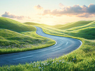 Canvas Print - Winding Road through Challenging Landscape with Opportunities